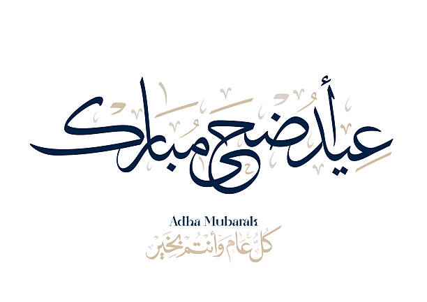 stockillustraties, clipart, cartoons en iconen met eid adha mubarak arabic calligraphy design. greeting calligraphy for eid al adha celebration. translated: blessed sacrifice day eidul adha. عيد اضحى مبارك - arabisch schrift