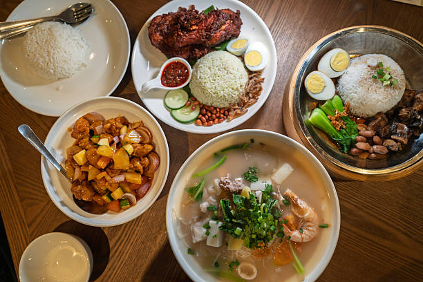 Assorted Malaysian Dishes on Wooden Table