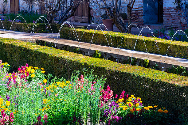 Fountains in Generalife gardens at Alhambra, Granada, Spain