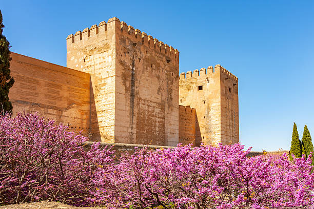 Walls and towers of Alcazaba in spring, Alhambra, Granada, Spain