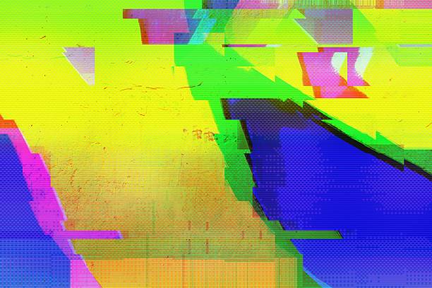 istock Vibrant Abstract Glitch Pattern in Neon Yellow, Blue, Purple for 90s Aesthetic 2213839932