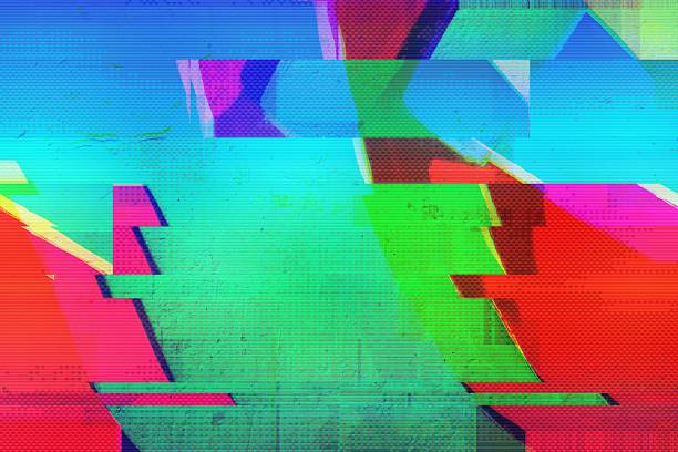 istock Neon Glitch Art with Vibrant Yellow, Green, Pink for 80s, Trippy Aesthetic 2213839985