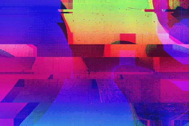istock Abstract Glitch Art in Neon Pink, Blue, Green with 90s, Y2K Vibes 2213840206