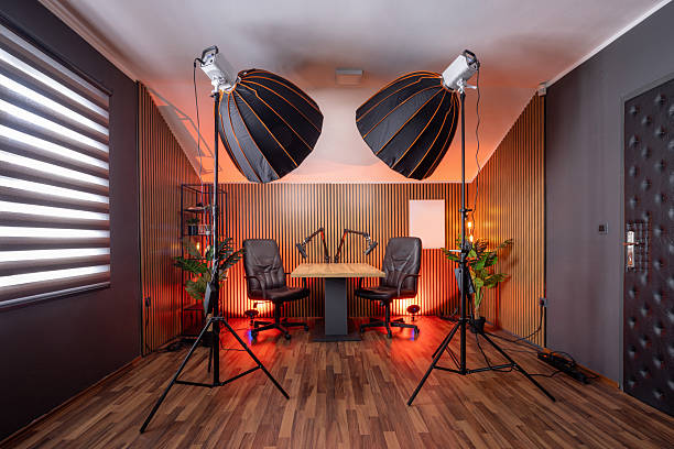 istock Modern podcast recording studio with professional lighting 2213842789