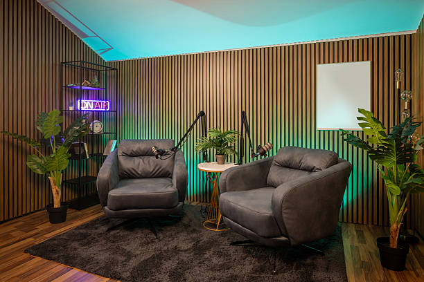 istock Modern podcast recording studio with professional lighting 2213842897