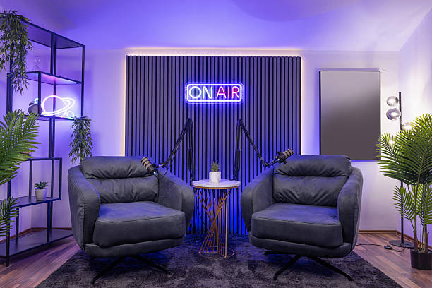 istock Modern podcast recording studio with professional lighting 2213842951