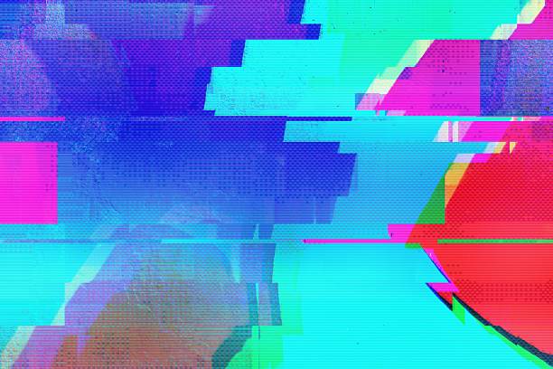 istock Vibrant Glitch Art in Neon Blue, Pink, and Green for Y2K, 90s Aesthetic 2213844539