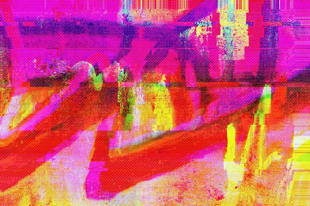 istock Vibrant Glitch Art in Neon Pink, Yellow, Orange for 90s, Y2K Aesthetic 2213845284