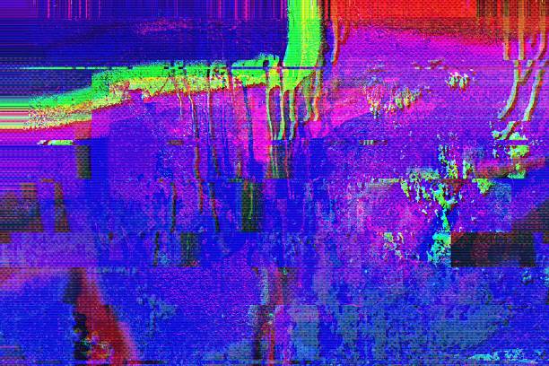 istock Glitch Art in Neon Blue and Purple with 80s Vaporwave Aesthetic 2213845369