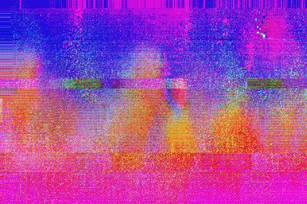 istock Vibrant Glitch Art in Neon Pink, Blue, Orange with 80s Retro Vibe 2213845722