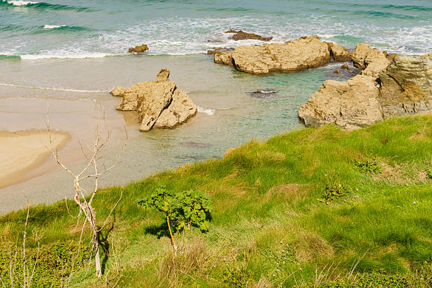 Cantabric coast landscape in northern Spain. Cliff formations on Cathedral Beach, Galicia Spain. Playa de las Catedrales, As Catedrais in Ribadeo, province of Lugo. Tourist attraction.