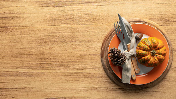 istock Thanksgiving plate with cutlery decorated 2213857219