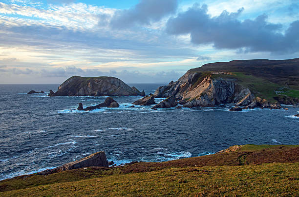 Beautiful coast on sunset in An Port in County Donegal, Ireland.