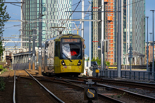 istock Yellow tram and the city background. 2213868969