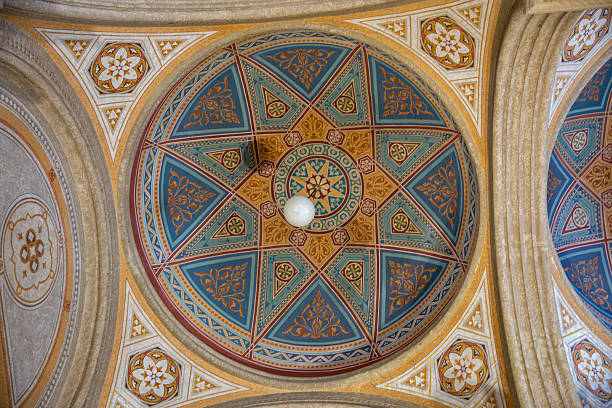 Chernivtsi, Ukraine - December 24, 2024: National University ceiling interior with patterns. It is one of the notable architectural landmarks.