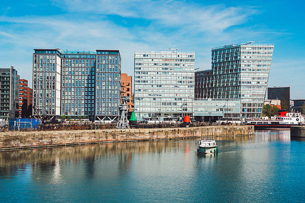 istock Modern buildings reflecting in canning dock, liverpool 2213880884