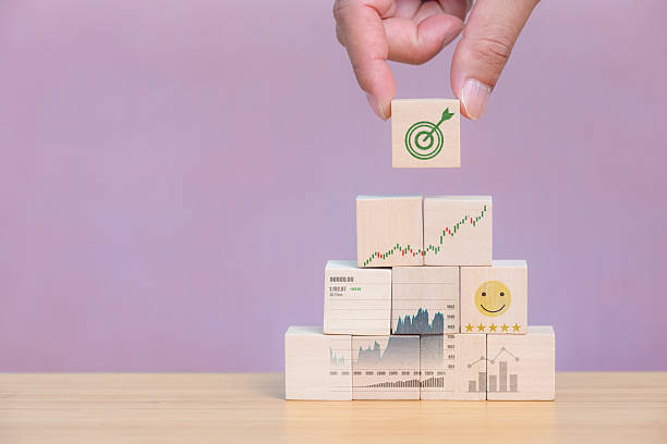 istock The Wooden cube box with uptrend investment concept 2213881088