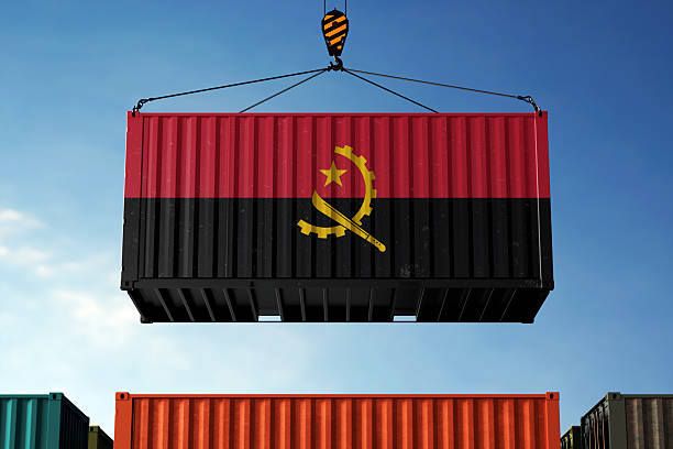 istock Angola trade cargo container hanging against clouds background 2213882627