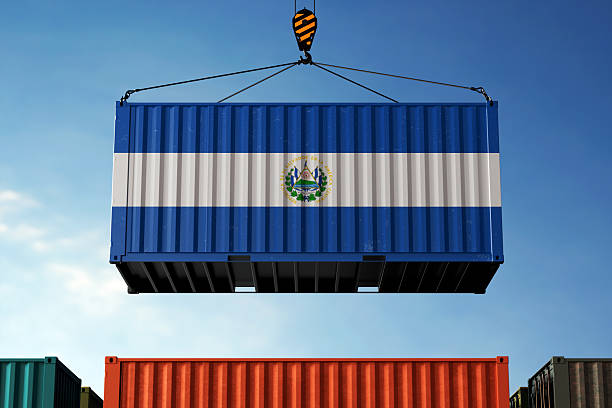 istock El Salvador trade cargo container hanging against clouds background 2213883059