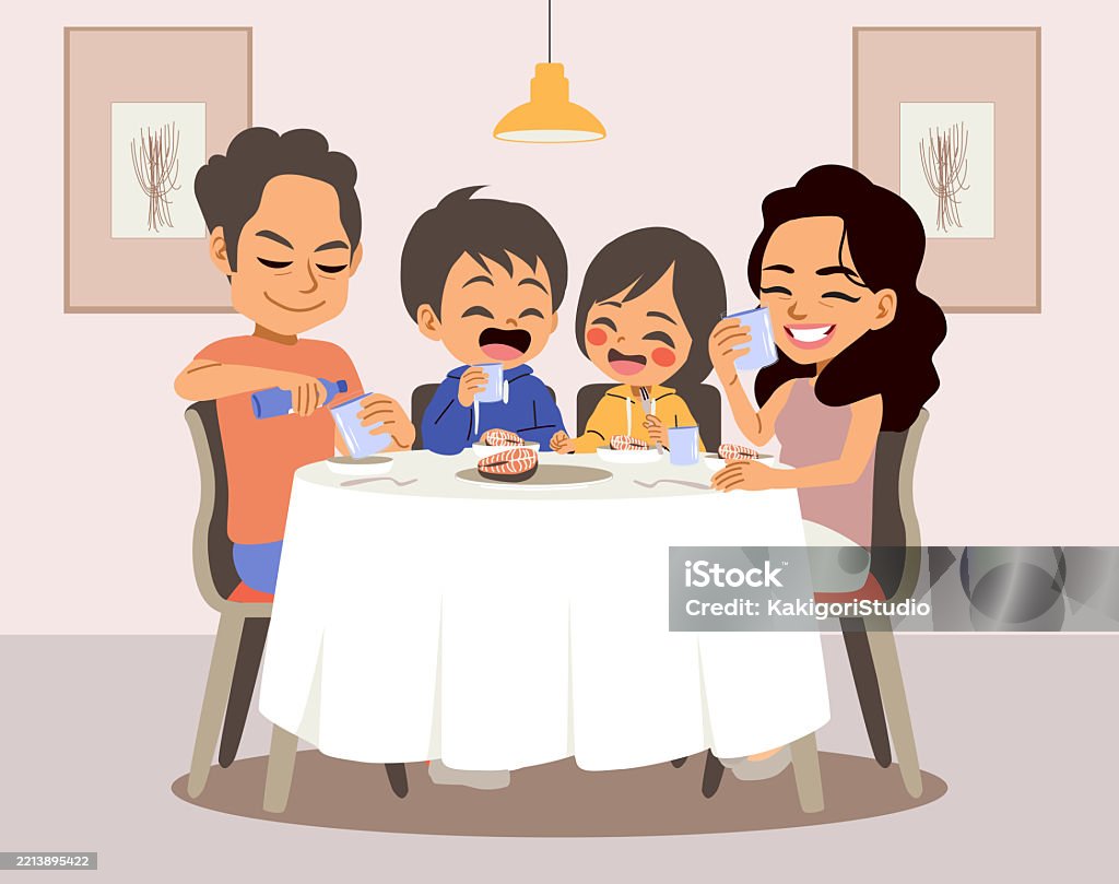 Dinner Routine Cartoon Boy Having Dinner At Home Daily Routine Concept Cartoon Vector ...