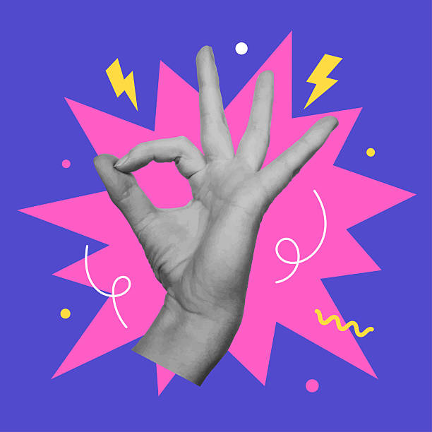 istock Halftone woman hand showing okey. 2213897037