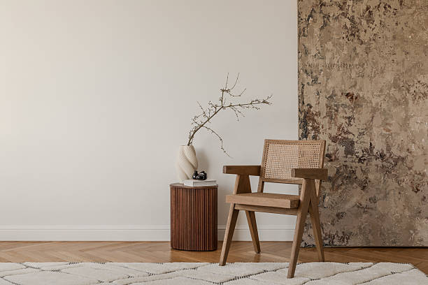 istock Elegant home styling featuring soft fabrics, sculptural objects, and earthy colors. 2213897740