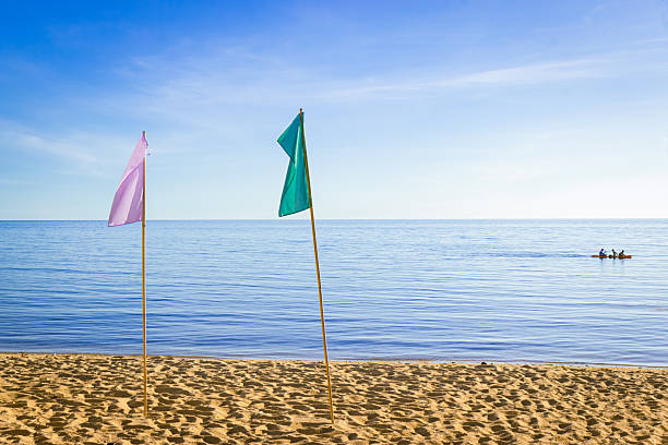 A peaceful scene of a sandy beach with gentle ocean waves rolling in under a clear blue sky. The image captures the serene beauty of the coastline, perfect for conveying relaxation, nature, and the simplicity of the seaside environment.
