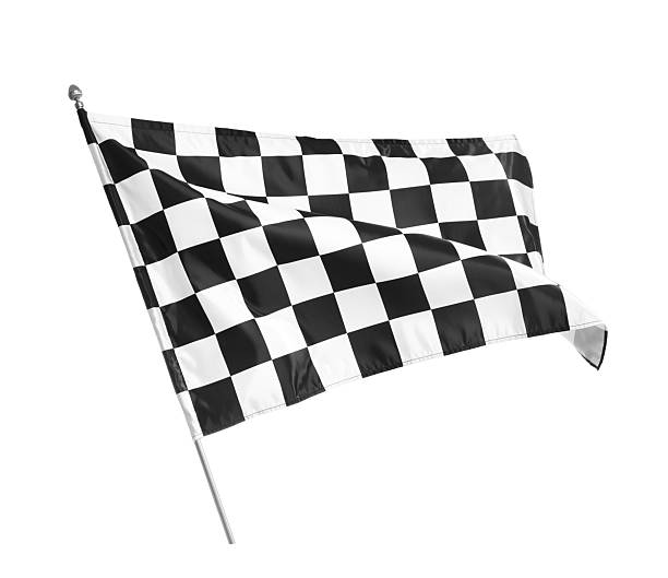 istock One racing checkered flag isolated on white 2213900697