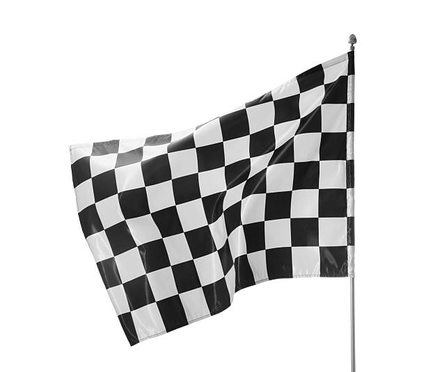 istock One racing checkered flag isolated on white 2213900712