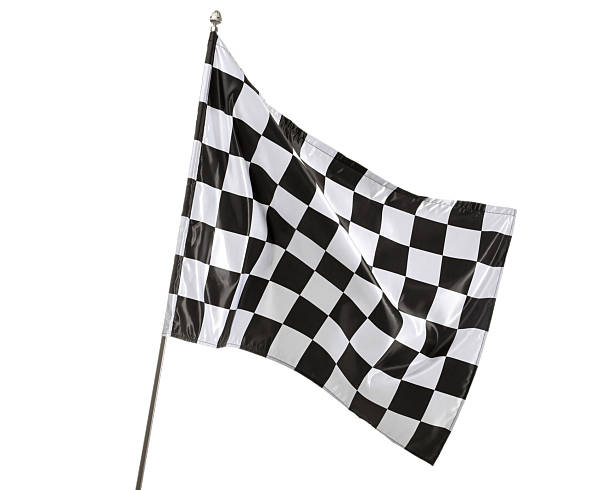 istock One racing checkered flag isolated on white 2213901245