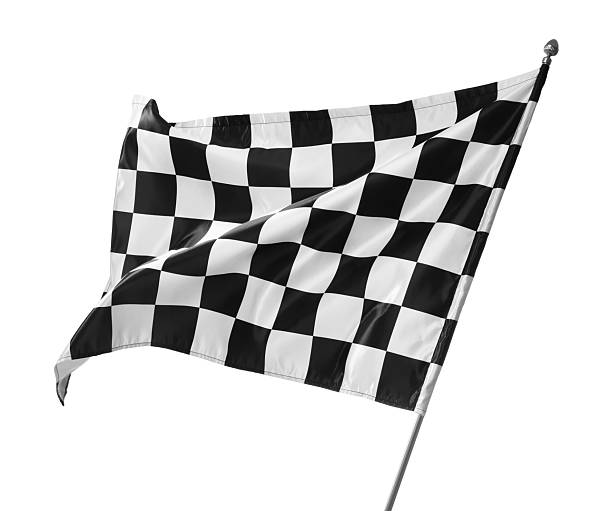 istock One racing checkered flag isolated on white 2213901274