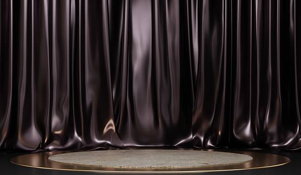 istock Circular stage with shiny curtain background, 3D illustration 2213901512