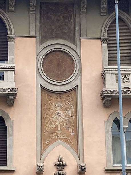 istock Decorated facade with stucco carved floral decoration. 2213902232