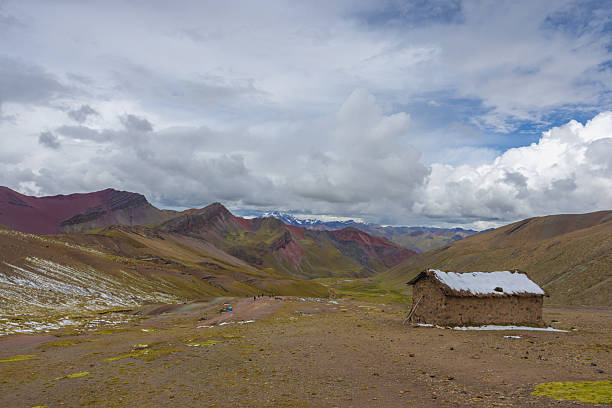 Old barn and mountains near Rainbow Mountain (Vinicunca), Cusco, Peru, South America