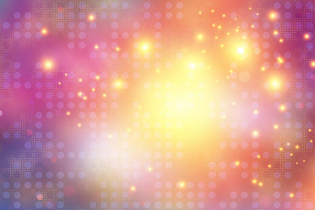 Dreamy abstract background combining soft pink and purple tones with brilliant golden light bursts. Features a dotted pattern overlay with glowing particles radiating from the center, creating an ethereal atmosphere ideal for celebration themes, fantasy designs, or elegant digital content.