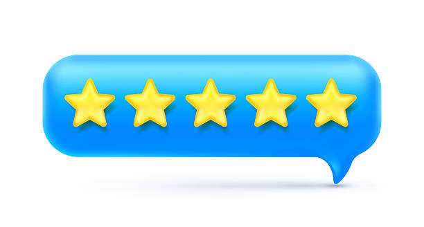 istock Vector illustration of realistic blue color speech bubble with 5 star on white background. Social media symbol of communication icon with review comment. 3d cartoon style design of text speech bubble with five star rate 2213903517