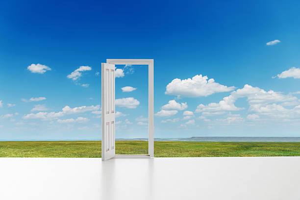 Opened door in the meadow