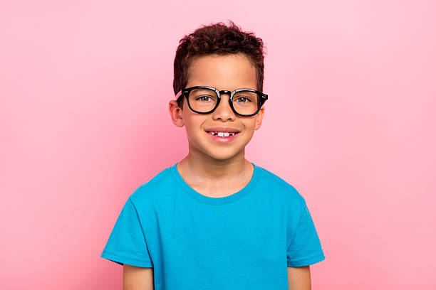 istock Photo portrait of charming small boy spectacles smart learn lesson class dressed stylish blue garment isolated on pink color background 2213908203