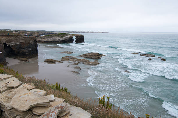 Coastline at Cathedrals beach, Galizia. Natural arch. Aerial view