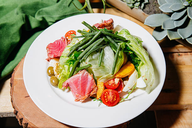 Colorful Healthy Salad with Rare Grilled Steak.