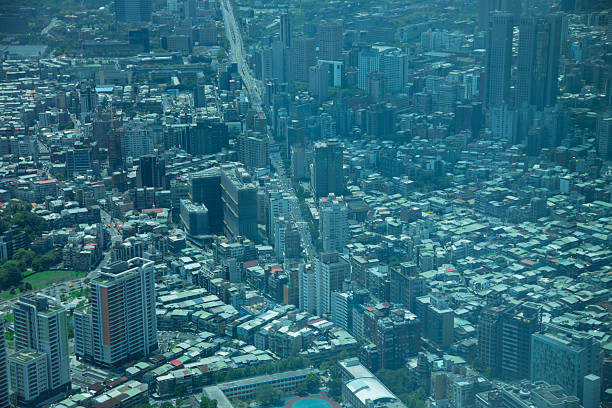 A photography of high angle view around Taipei101 skyscraper in Taiwan. High quality photo. Xinyi district Taipei Taiwan 04.11.2025 It is center of the city in Taipei.