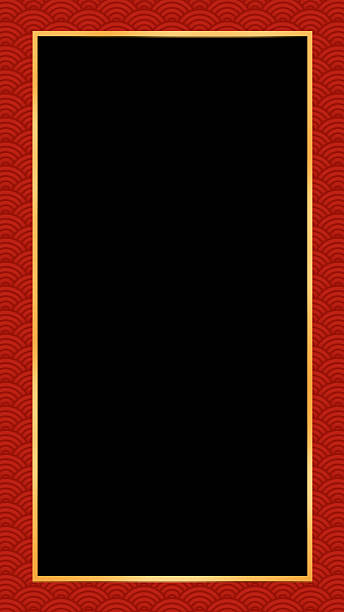 istock Golden asian chinese new year celebration frame background, abstract red Japanese cloud wave art pattern design backdrop, traditional lunar festival empty rectangle border wallpaper 2213921165