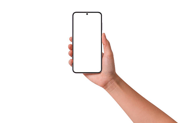 istock Hand holding smartphone with blank screen isolated on white background. Premium high quality studio shot. Concept for technology, business, finance and advertising. 2213922241