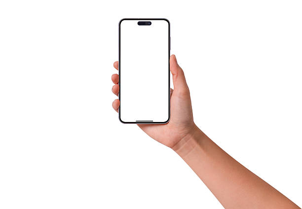 istock Hand holding smartphone with blank screen isolated on white background. Premium high quality studio shot. Concept for technology, business, finance and advertising. 2213922244