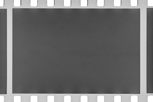istock 35mm black and white negative film with perforations and grains. 2213924081