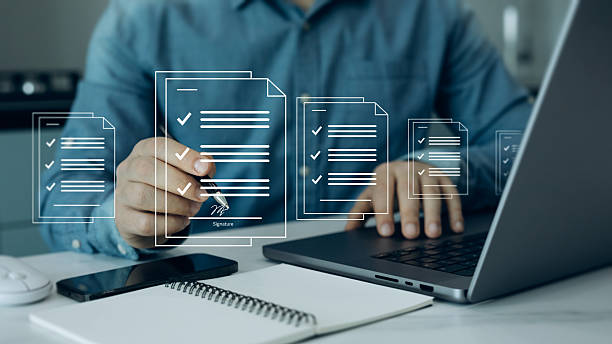 istock Document management system and online documentation sign.Concept of electronic signature.Digital documentation signature technology 2213924727
