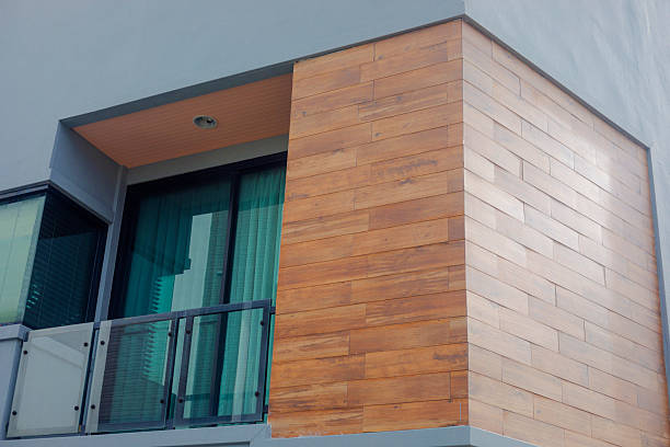 istock Corner design detail of home with wood element 2213925106