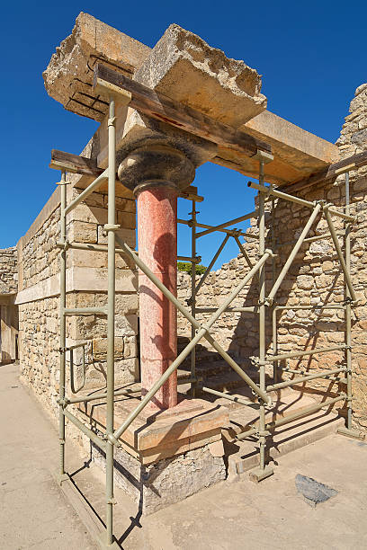 istock Ancient red column under restoration at Knossos Palace 2213926911