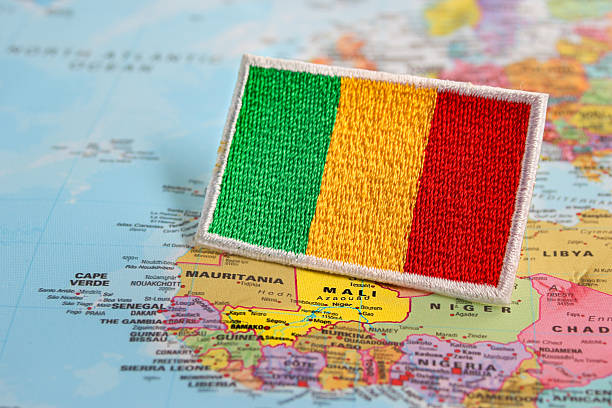 istock Handcrafted Mali Flag on Country Map  African Travel Theme. 2213928892