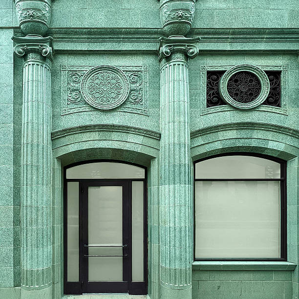 istock Green Stone Facade with Classical Columns in Downtown Chicago 2213932121